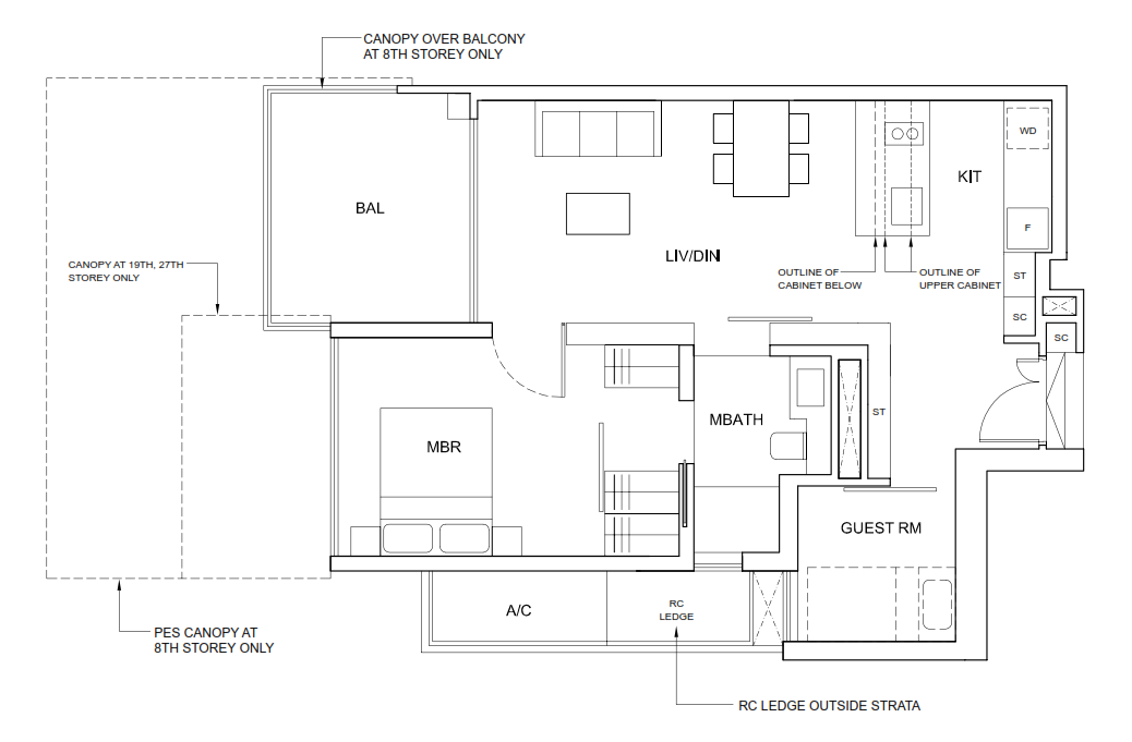 Cairnhill Nine 1-bedroom plus study 743 sqft floor plan