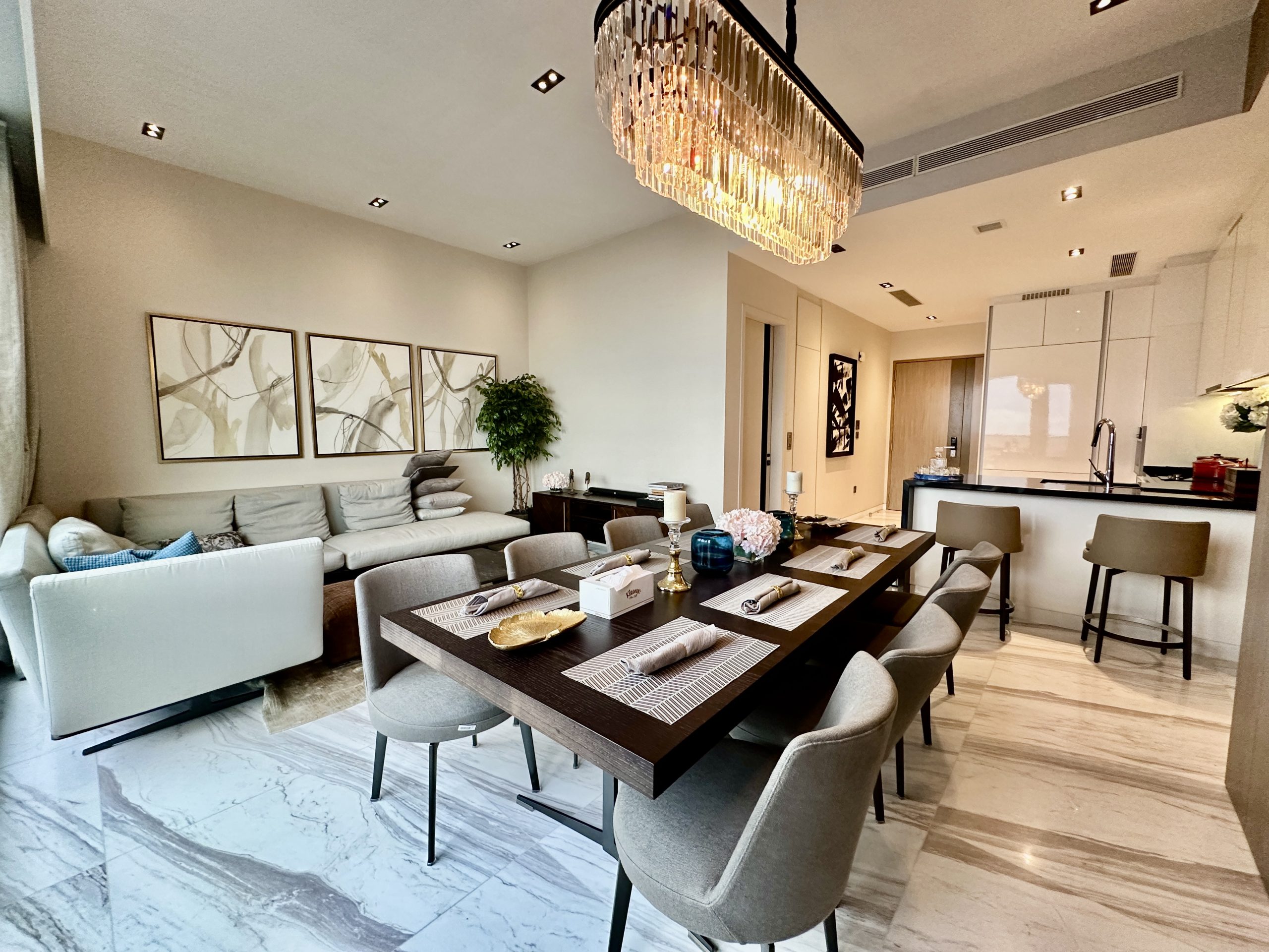 Wallich Residence fully furnished living and dining area