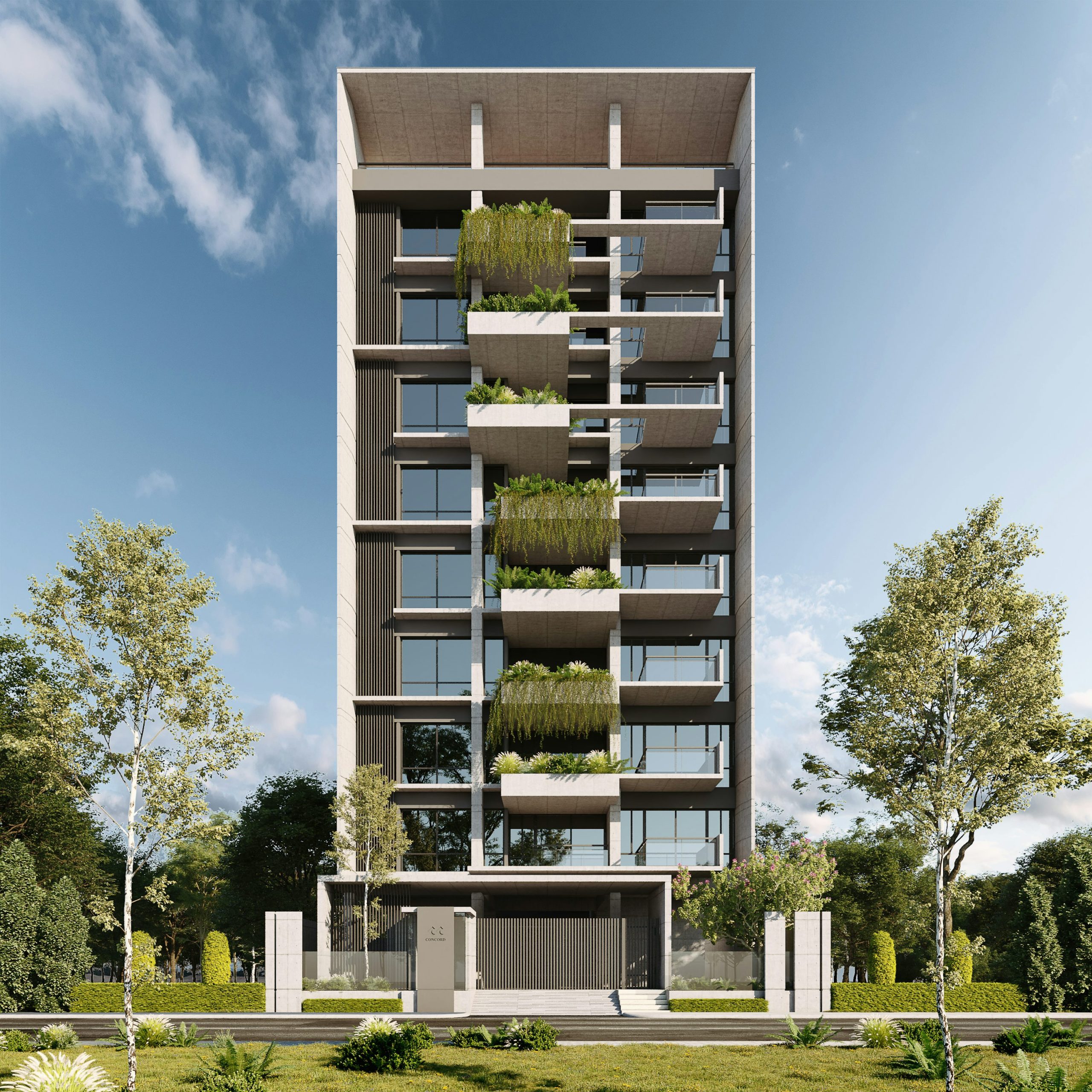 Modern apartment building with balconies and greenery representing family condo living in District 20 Singapore